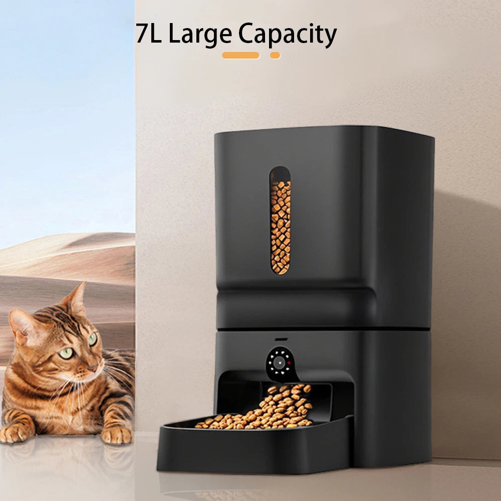 7L Large Capacity Automatic Cat Feeder With Camera Vedio WiFi Cat Food Dispenser Pet Smart Voice Auto Feeder For Cats Dogs Bowl
