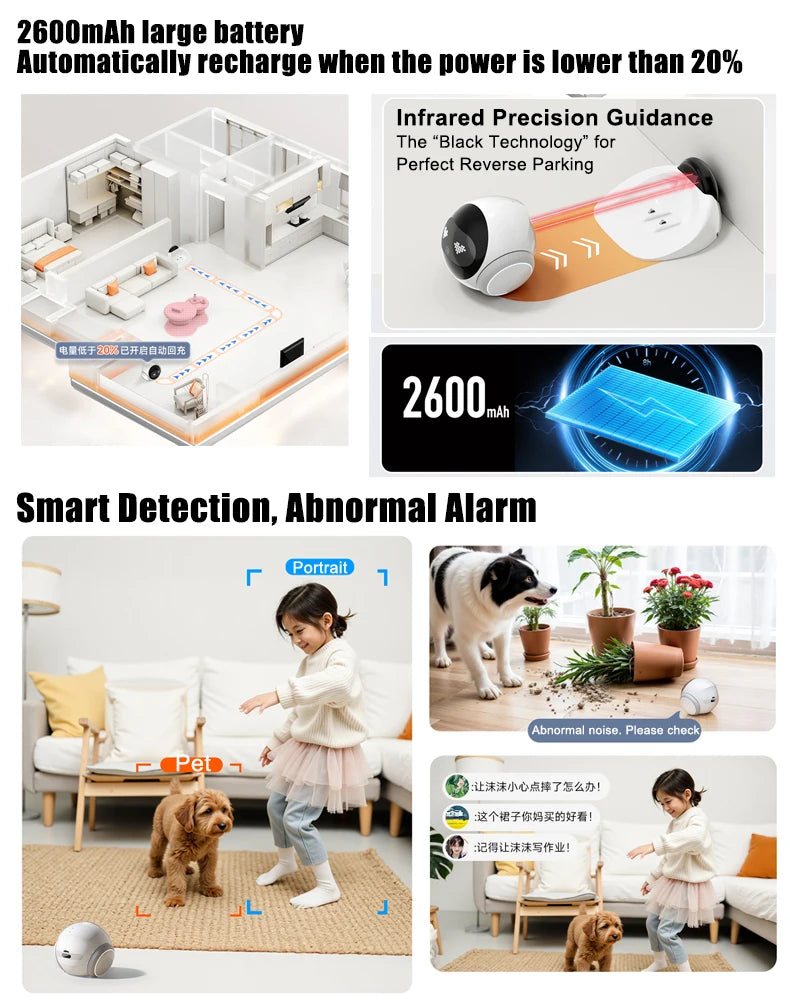 Famue S1 Home Monitoring Robot | APP Control & Two-Way Talk | Care for Elderly/Child & Pet | Photo/Video & Playback UP to 512G