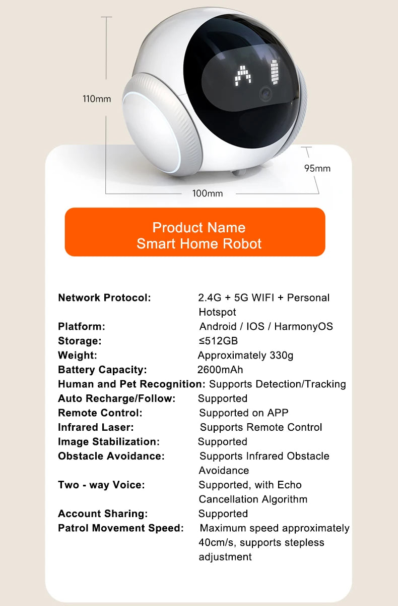 Famue S1 Home Monitoring Robot | APP Control & Two-Way Talk | Care for Elderly/Child & Pet | Photo/Video & Playback UP to 512G