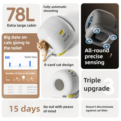 78L Self Cleaning Cat Litter Box Fully Enclosed Automatic Cat Litter Box App Control Extra Large Space Smart Pet Toilet Tray NEW