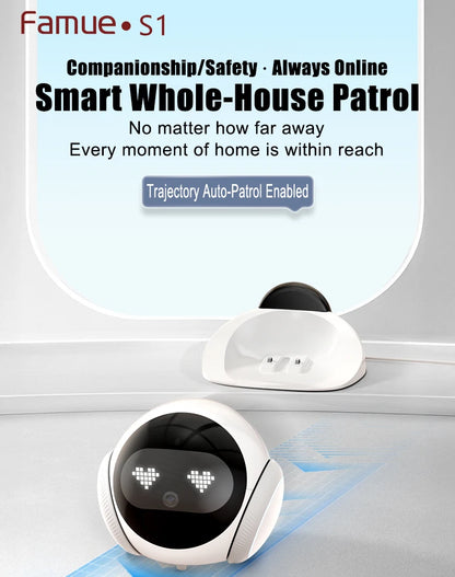 Famue S1 Home Monitoring Robot | APP Control & Two-Way Talk | Care for Elderly/Child & Pet | Photo/Video & Playback UP to 512G
