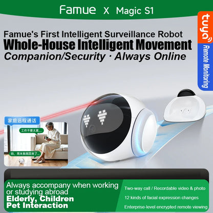Famue S1 Home Monitoring Robot | APP Control & Two-Way Talk | Care for Elderly/Child & Pet | Photo/Video & Playback UP to 512G
