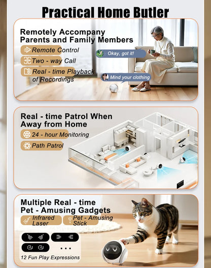 Famue S1 Home Monitoring Robot | APP Control & Two-Way Talk | Care for Elderly/Child & Pet | Photo/Video & Playback UP to 512G